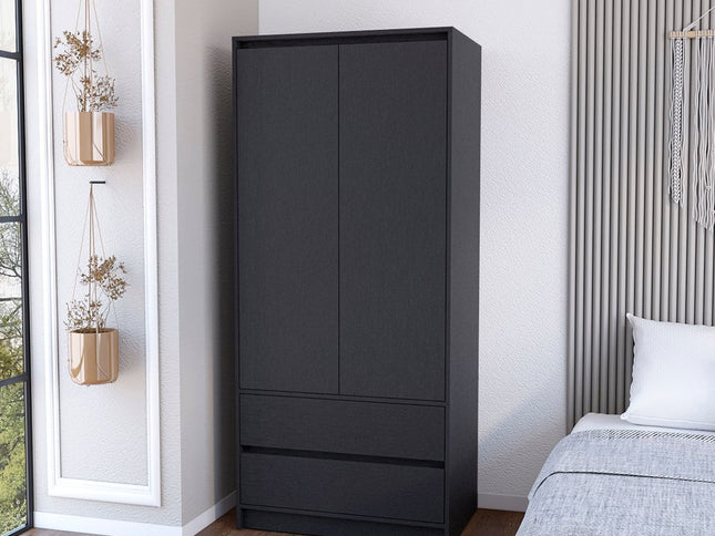 32" Black Two Drawer Combo Dresser
