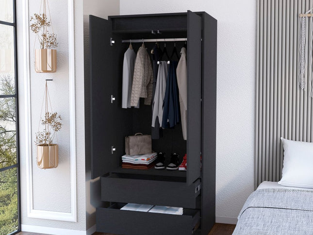 32" Black Two Drawer Combo Dresser