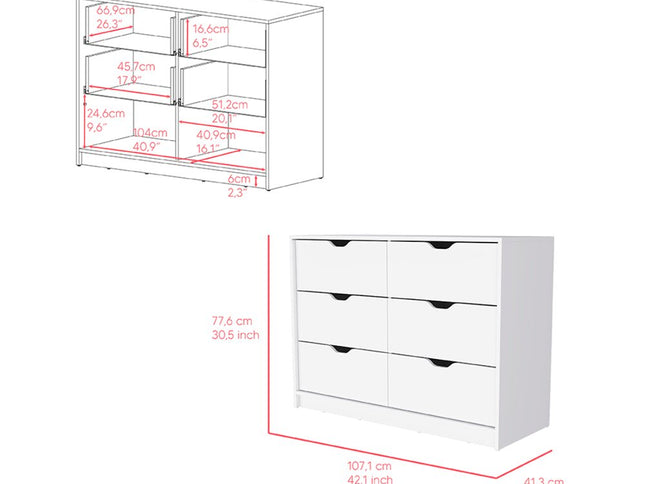 42" White Four Drawer Dresser