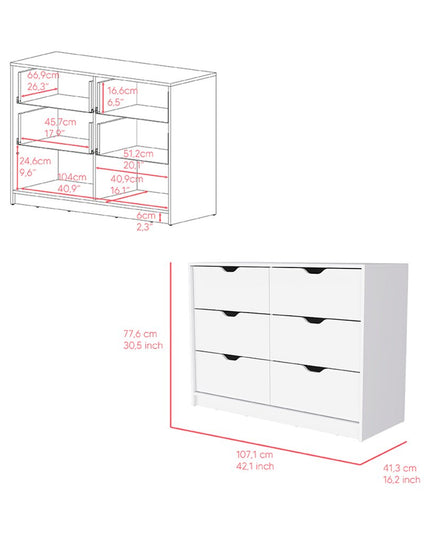42" White Four Drawer Dresser