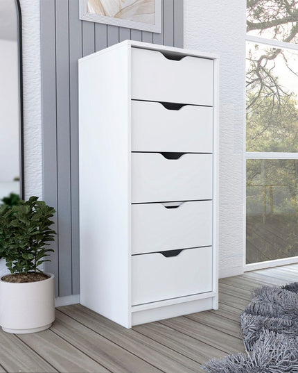 18" White Five Drawer Standard Chest