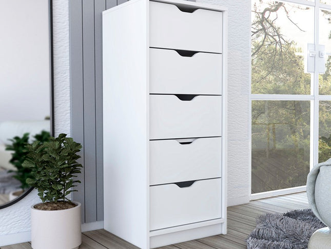 18" White Five Drawer Standard Chest