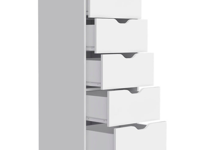 18" White Five Drawer Standard Chest