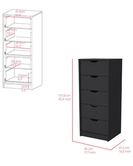 18" White Five Drawer Standard Chest