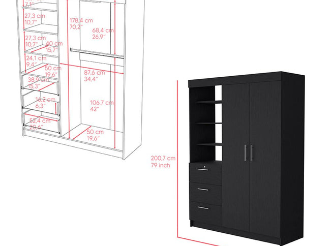 59" Black Three Drawer Dresser