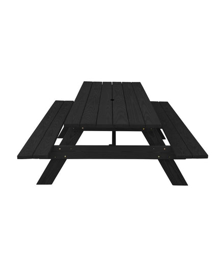 Black Solid Wood Dining Set with Two Benches With Umbrella Hole