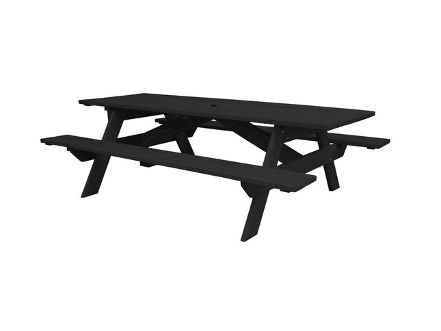 Black Solid Wood Dining Set with Two Benches With Umbrella Hole