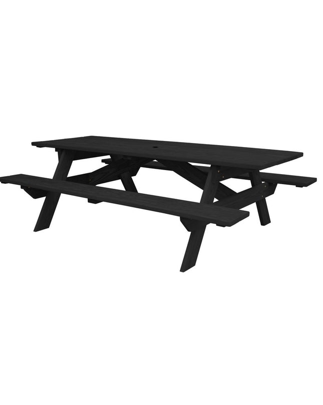 Black Solid Wood Dining Set with Two Benches With Umbrella Hole