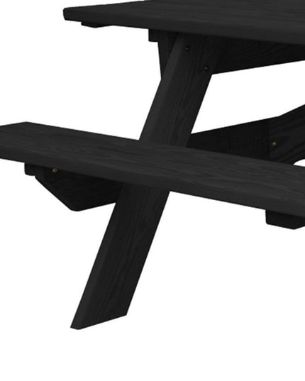 Black Solid Wood Dining Set with Two Benches With Umbrella Hole