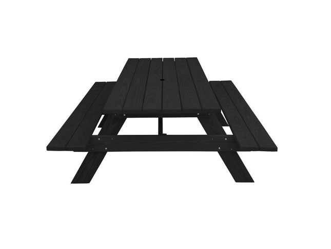 Black Solid Wood Dining Set with Two Benches With Umbrella Hole