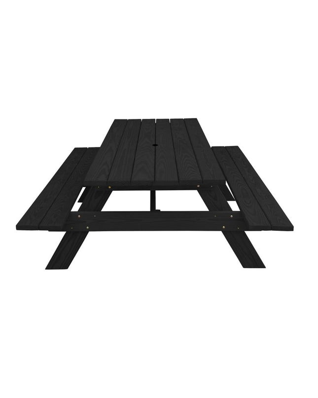 Black Solid Wood Dining Set with Two Benches With Umbrella Hole