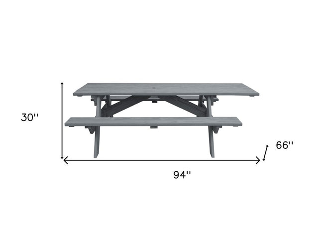 Gray Solid Wood Outdoor Picnic Table Umbrella Hole