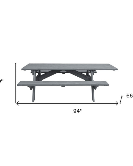 Gray Solid Wood Outdoor Picnic Table Umbrella Hole