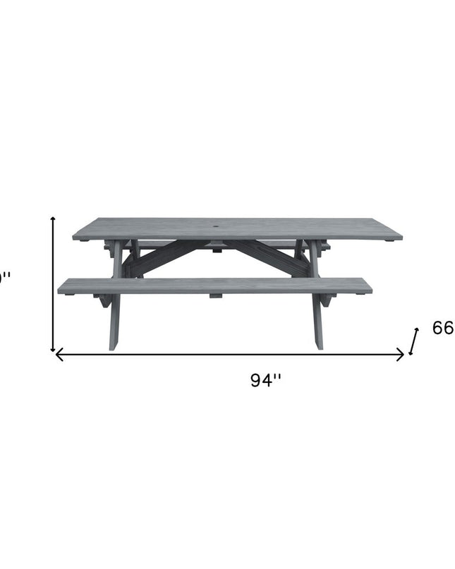 Gray Solid Wood Outdoor Picnic Table Umbrella Hole
