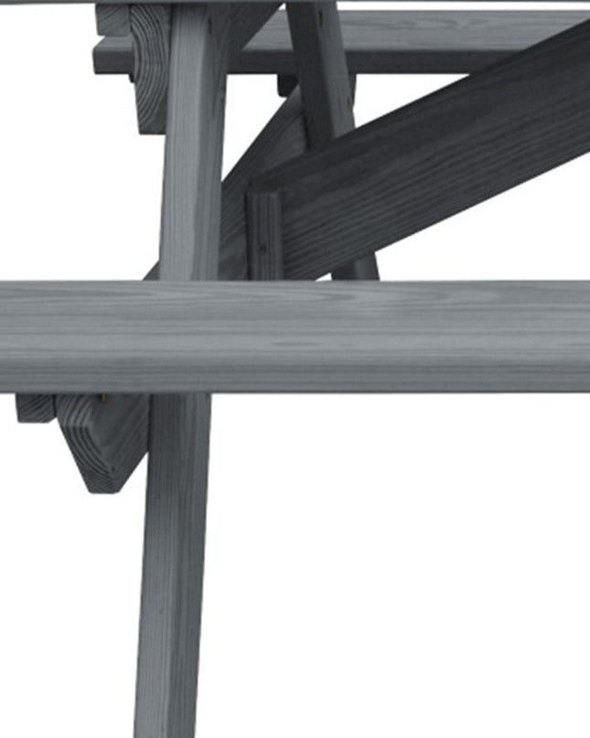 Gray Solid Wood Outdoor Picnic Table Umbrella Hole