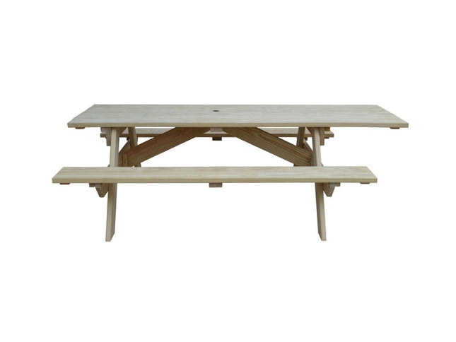 Beige Solid Wood Outdoor Picnic Table Umbrella Hole