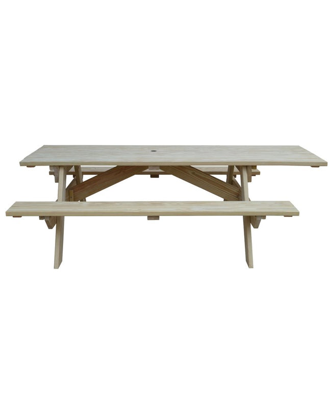 Beige Solid Wood Outdoor Picnic Table Umbrella Hole