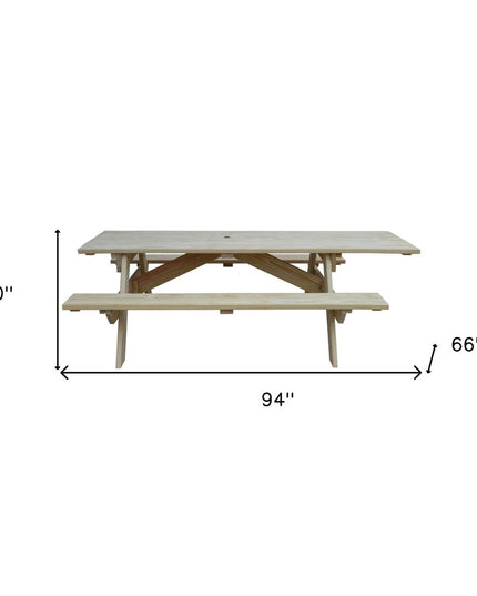 Beige Solid Wood Outdoor Picnic Table Umbrella Hole