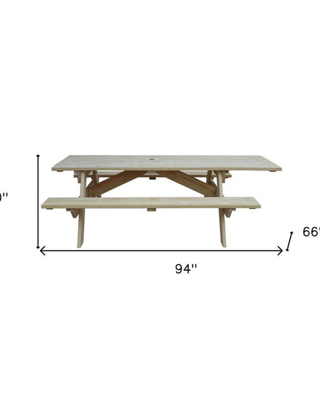 Beige Solid Wood Outdoor Picnic Table Umbrella Hole