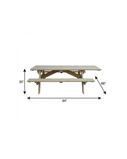 Beige Solid Wood Outdoor Picnic Table Umbrella Hole