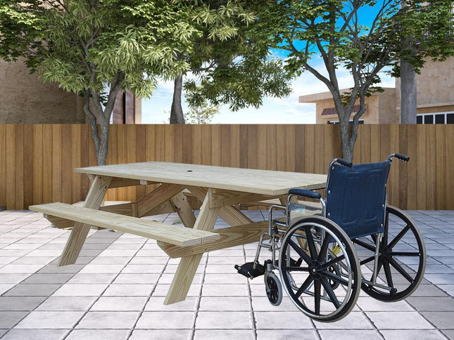 Beige Solid Wood Outdoor Picnic Table Umbrella Hole