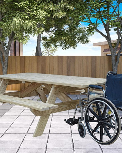 Beige Solid Wood Outdoor Picnic Table Umbrella Hole