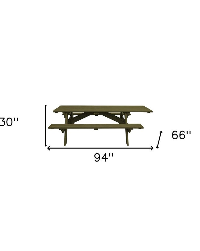 Green Solid Wood Outdoor Picnic Table Umbrella Hole