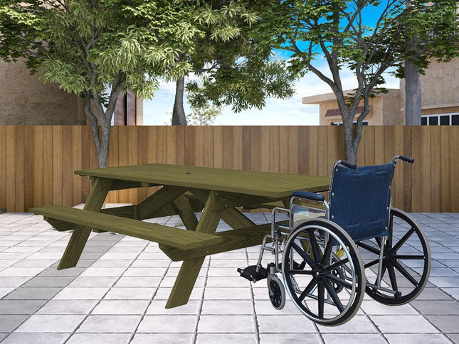 Green Solid Wood Outdoor Picnic Table Umbrella Hole