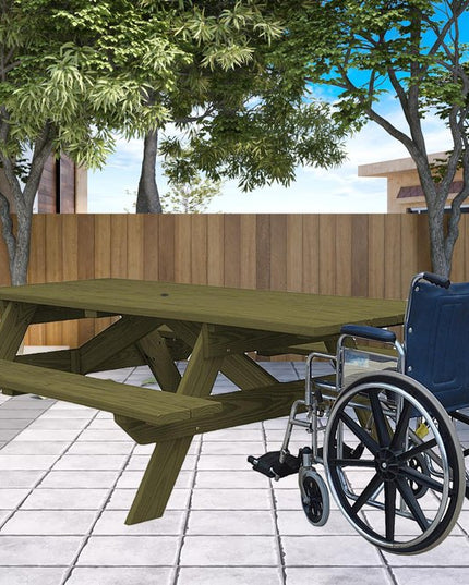 Green Solid Wood Outdoor Picnic Table Umbrella Hole