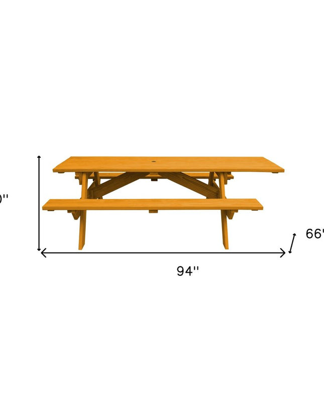 Natural Solid Wood Outdoor Picnic Table Umbrella Hole