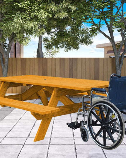 Natural Solid Wood Outdoor Picnic Table Umbrella Hole