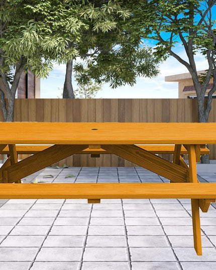 Natural Solid Wood Outdoor Picnic Table Umbrella Hole