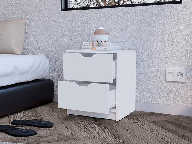 19" White Wood Two Drawer Nightstand