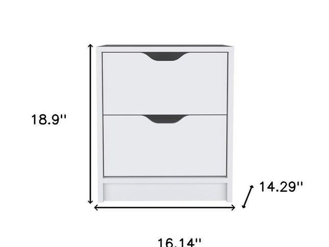 19" White Wood Two Drawer Nightstand
