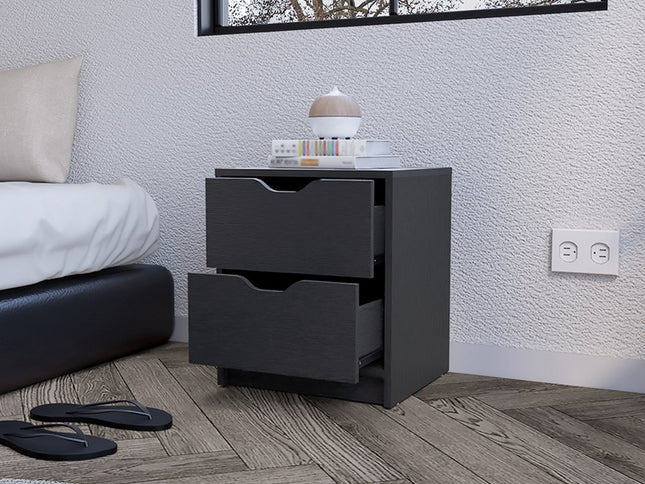 19" Black Wood Two Drawer Nightstand