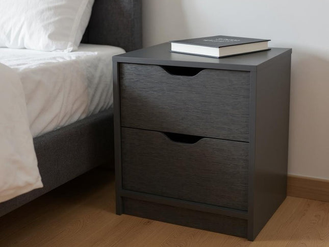 19" Black Wood Two Drawer Nightstand