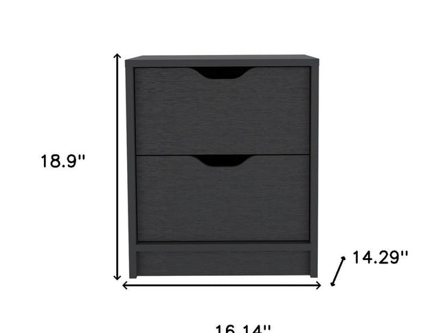 19" Black Wood Two Drawer Nightstand
