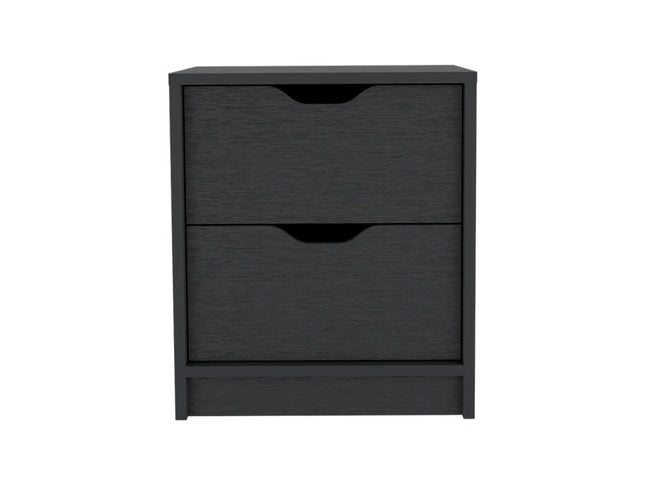 19" Black Wood Two Drawer Nightstand