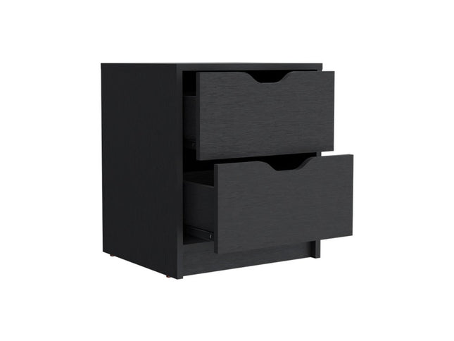 19" Black Wood Two Drawer Nightstand