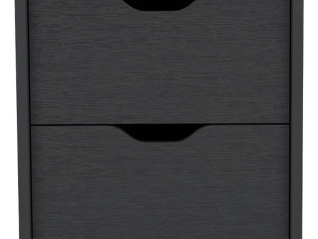 19" Black Wood Two Drawer Nightstand