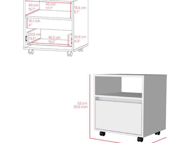 20" White Wood One Drawer Nightstand