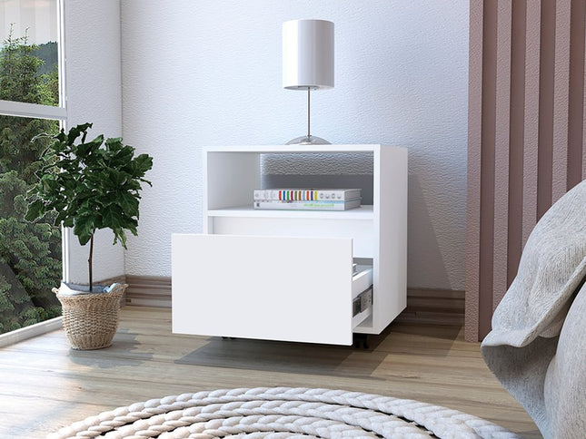 20" White Wood One Drawer Nightstand