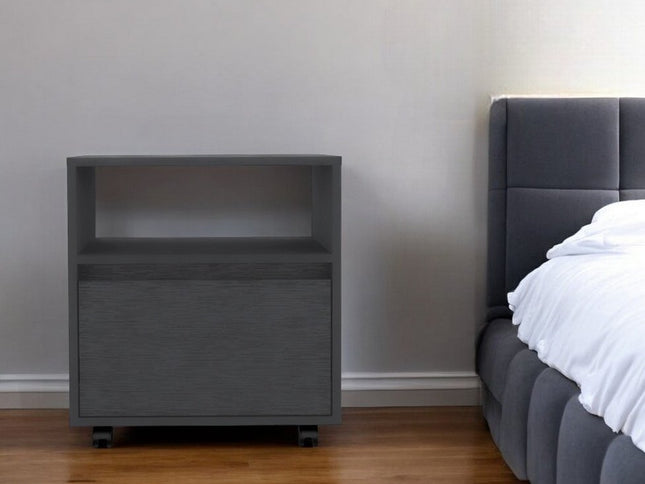 20" Black Wood One Drawer Nightstand