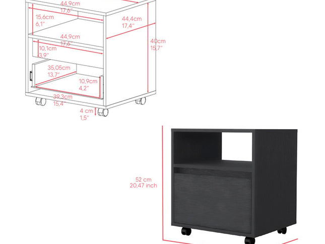 20" Black Wood One Drawer Nightstand