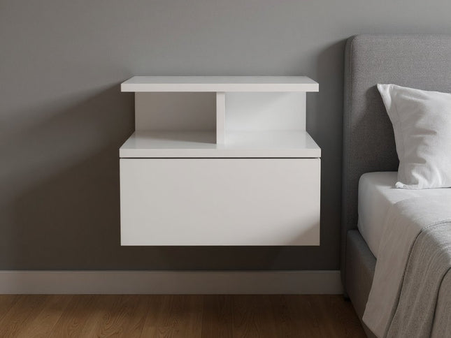 12" White Wood One Drawer Floating Nightstand
