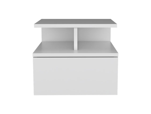 12" White Wood One Drawer Floating Nightstand