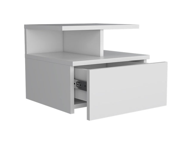 12" White Wood One Drawer Floating Nightstand