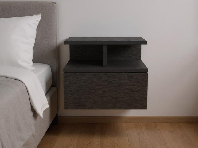 12" Black Wood One Drawer Floating Nightstand