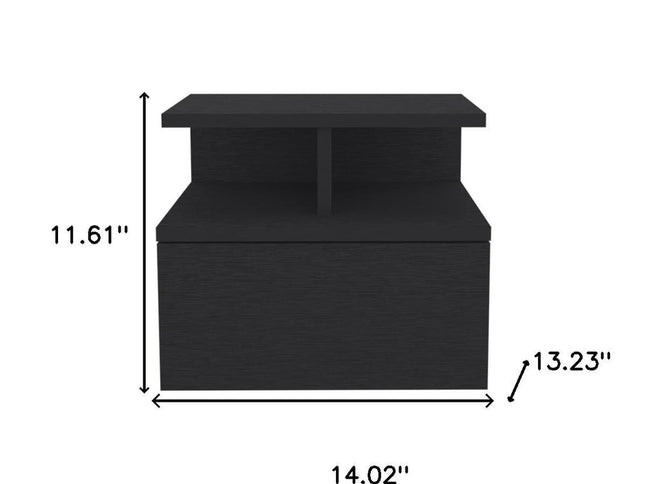 12" Black Wood One Drawer Floating Nightstand