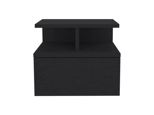 12" Black Wood One Drawer Floating Nightstand
